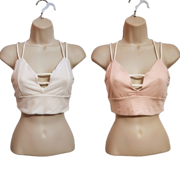 Briavia Tops - Briavia Reversible Strappy Crop Top White Peach M/L